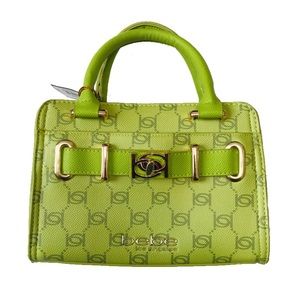 Women’s Bebe seagrass “Evie Top” Monogram bag.